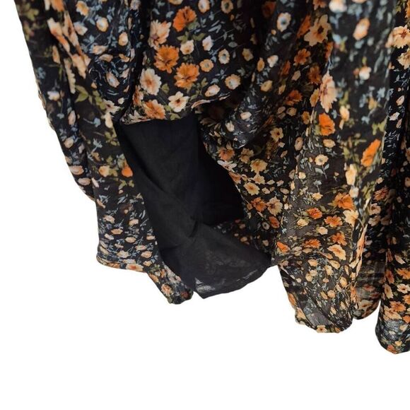 Hayden Women's Black/Orange/Ivory Poly Floral Lined Long Sleeve Dress - Picture 12 of 16